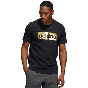 Adidas Men's Black T-Shirt with Gold Logo